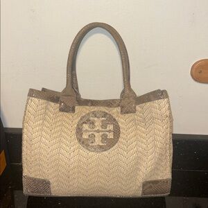 Tory Burch Woven Brown and Cream Tote. In EUC